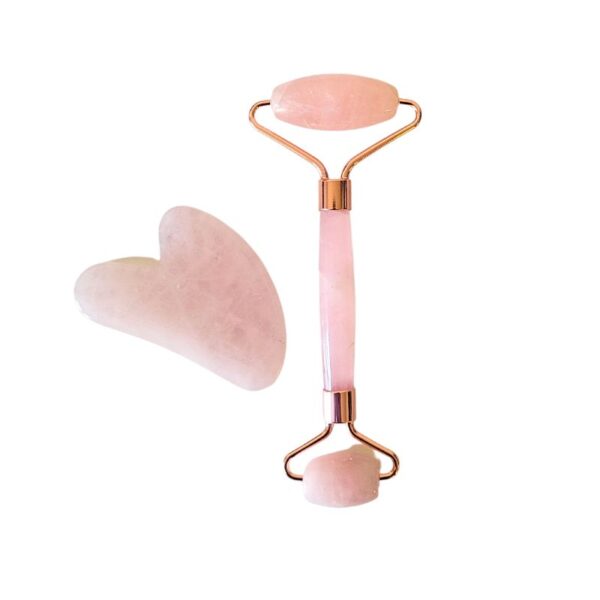 Rose quartz face roller and gua sha